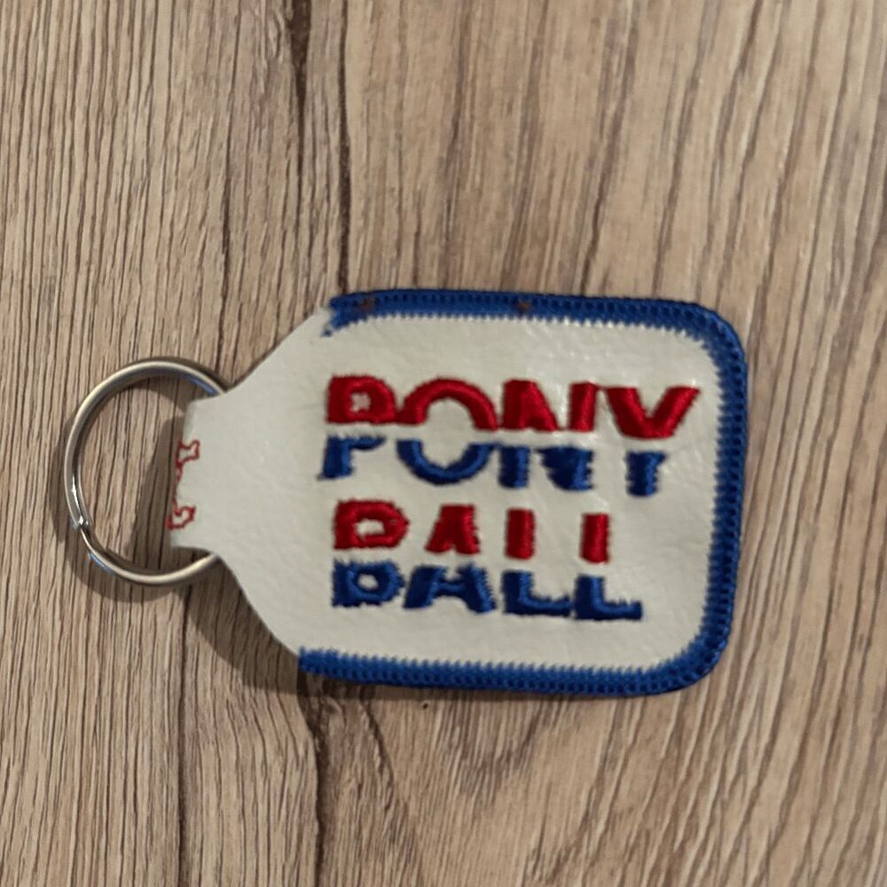 Pony Ball double sided logo embroidered vintage 1980s keychain red white blue